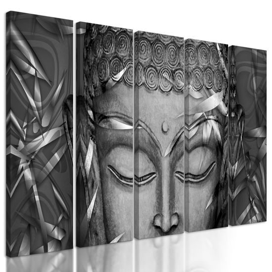5-dielny obraz abstraktný Budha v čiernobielom prevedení