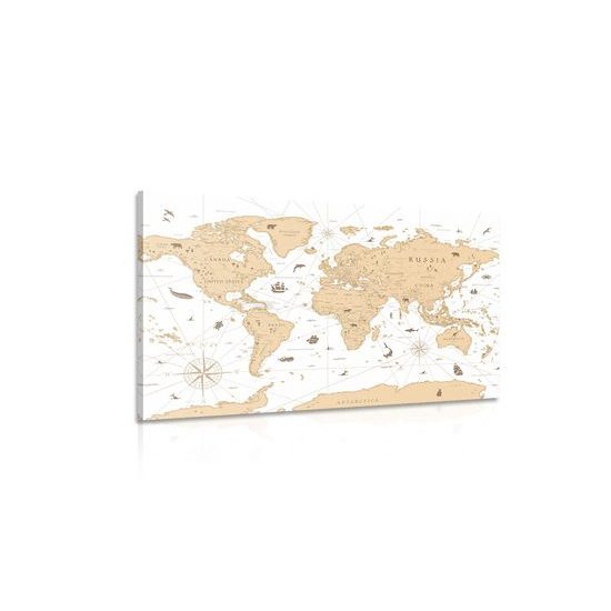 Obraz mapa sveta s historickým nádychom v béžovom prevedení
