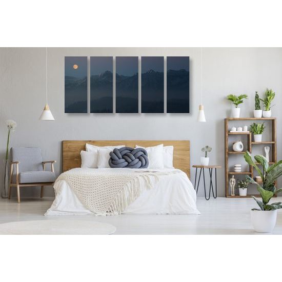 5-dielny obraz spln nad zasneženými horami
