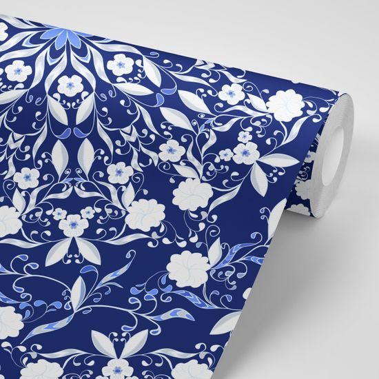 Nádherná samolepiaca tapeta vzor s bielymi kvetmi