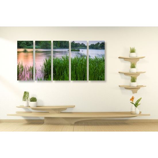 5-dielny obraz slnečné lúče nad riekou