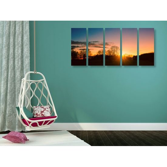 5-dielny obraz západ slnka nad malebnou krajinkou