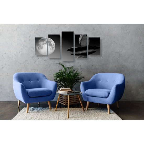 5-dielny obraz zaujímavý kamenný úkaz v čiernobielom prevedení