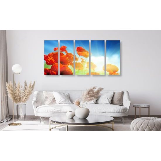 5-dielny obraz nádherné červené maky