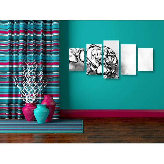 5-dielny obraz nádherný karafiát v čiernobielom prevedení