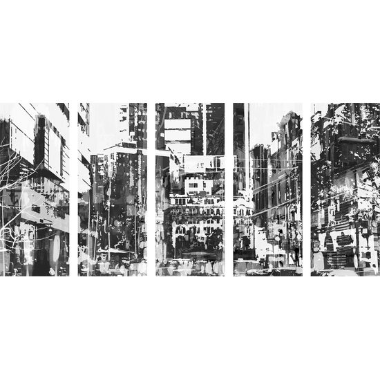 5-dielny obraz rušná ulica metropoly v čiernobielom prevedení