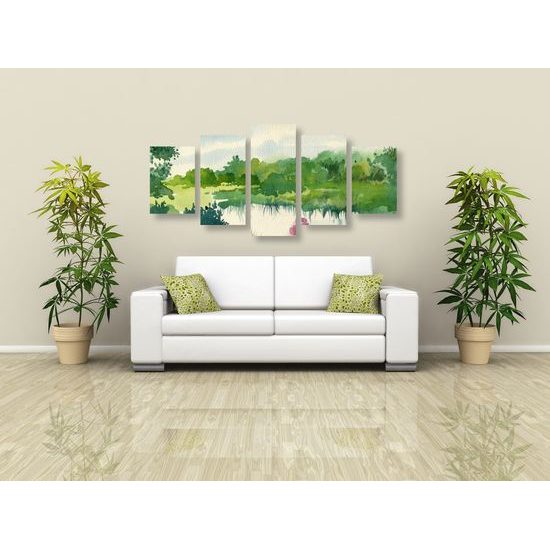 5-dielny obraz akvarelová ukľudňujúca zeleň