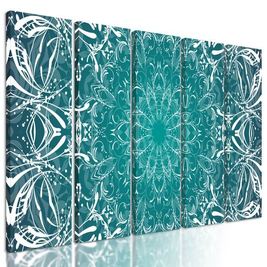 5-dielny obraz Mandala v modro-zelenom prevedení