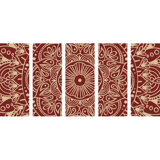 5-dielny obraz biela Mandala doplnená bordovou farbou