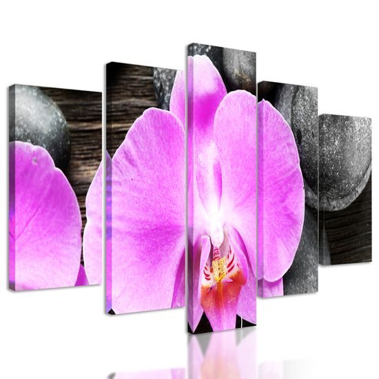 5-dielny obraz orchidea a Zen kamene na drevenom pozadí