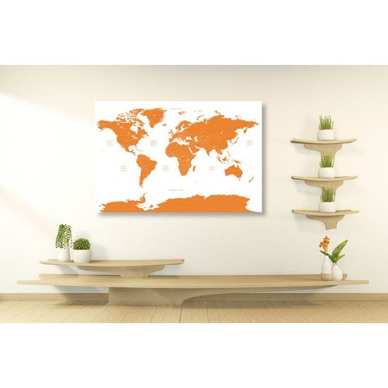 Obraz podrobná mapa sveta v oranžovej farbe