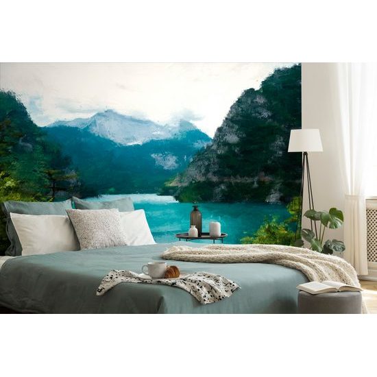 Samolepiaca tapeta maľované tyrkysové jazero