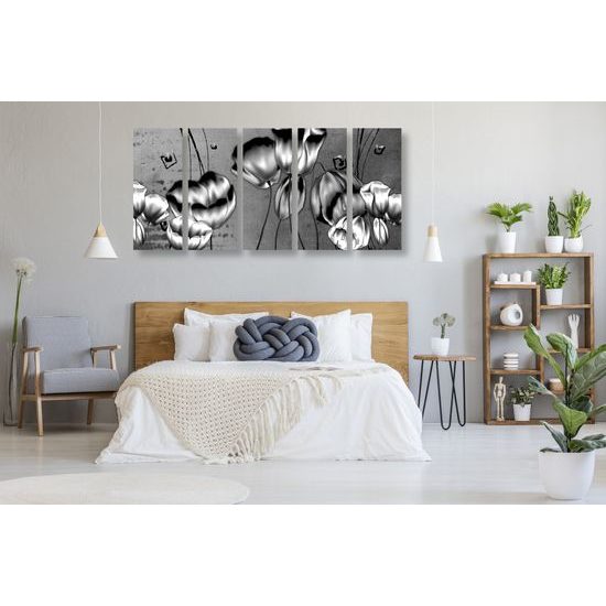 5-dielny obraz čiernobiele maky vo vintage štýle