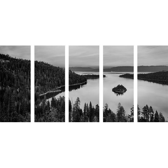 5-dielny obraz letný západ slnka v čiernobielom prevedení