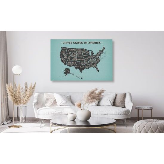 Obraz na korku moderná modro-zelená mapa USA so štátmi