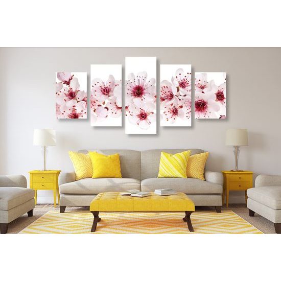 5-dielny obraz kvety čerešne na bielom pozadí