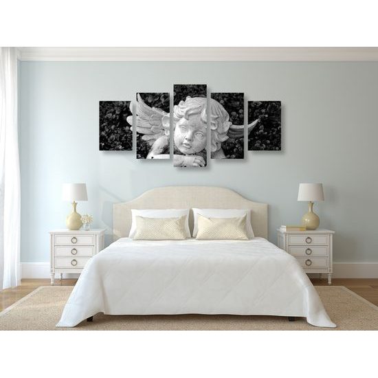 5-dielny obraz záhradný anjelik v čiernobielom prevedení