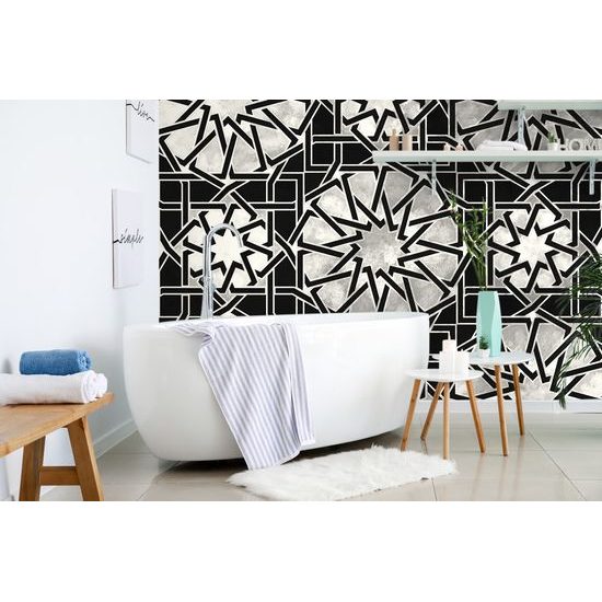 Samolepiaca tapeta čiernobiela mozaika s orientálnym nádychom