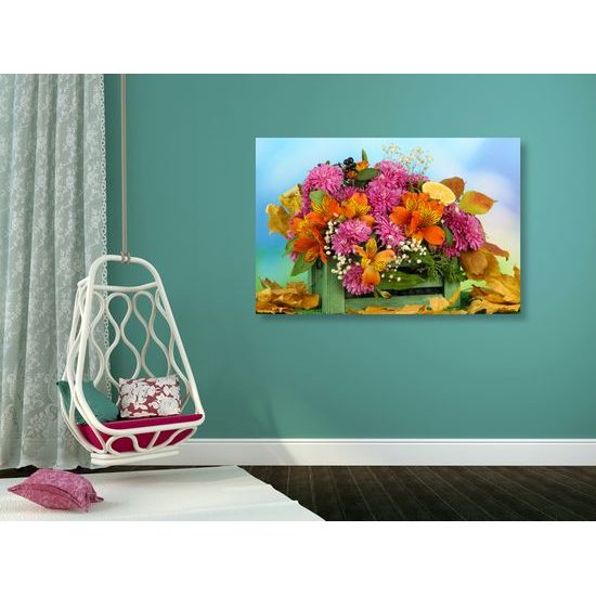 Obraz drevená debnička plná kvetov