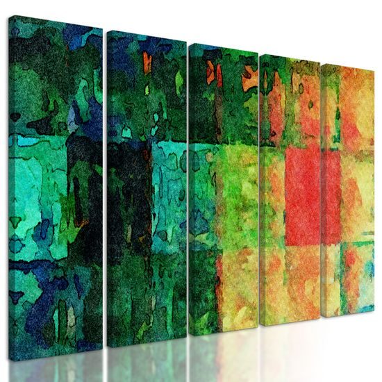 5-dielny obraz farebná abstrakcia štvorcov