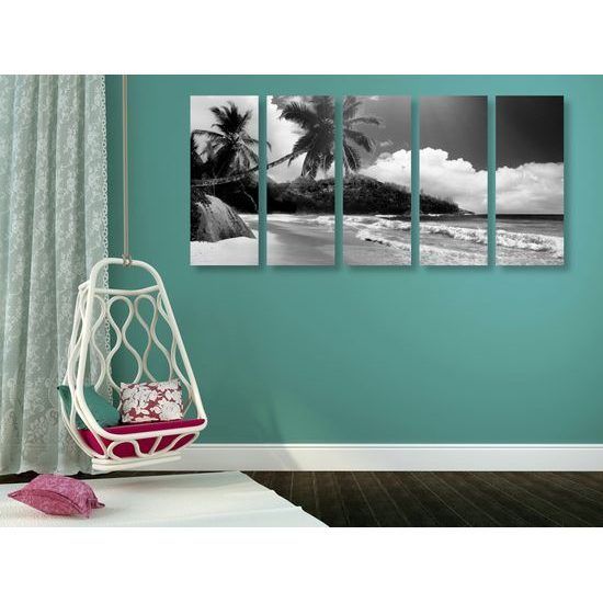5-dielny obraz nádherné Seychely v čiernobielom prevedení