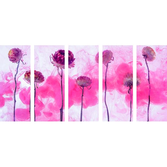 5-dielny obraz kvety v ružovom dyme
