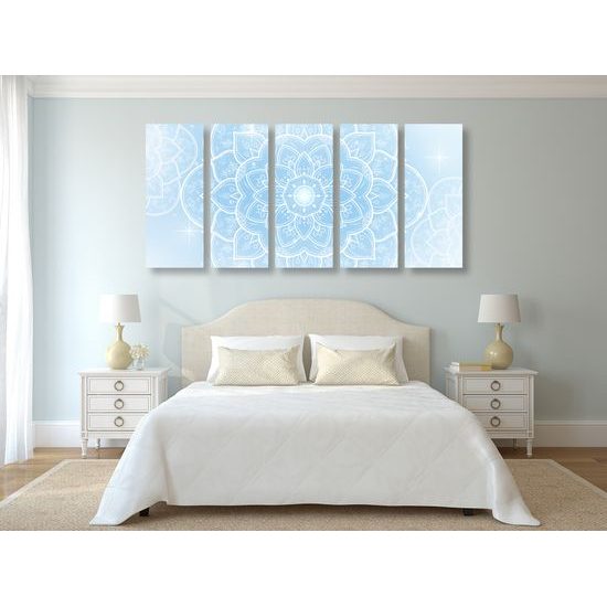 5-dielny obraz biely kvet Mandaly
