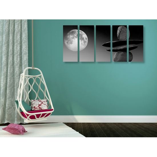 5-dielny obraz zaujímavý kamenný úkaz v čiernobielom prevedení