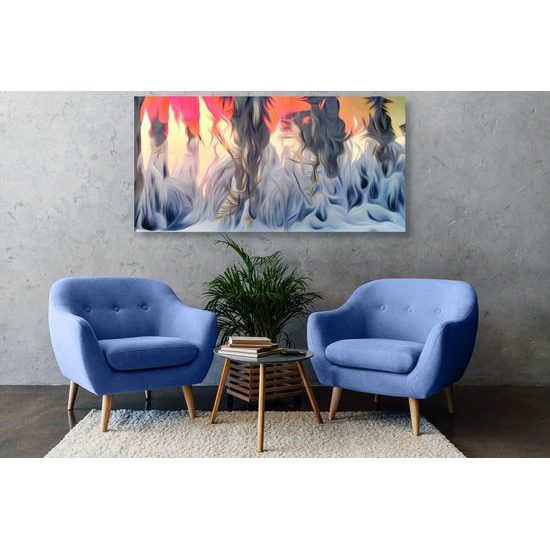 Obraz umelecké prevedenie zasneženého lesa