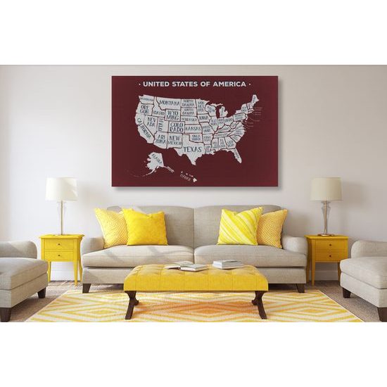 Obraz moderná mapa USA s bordovým pozadím