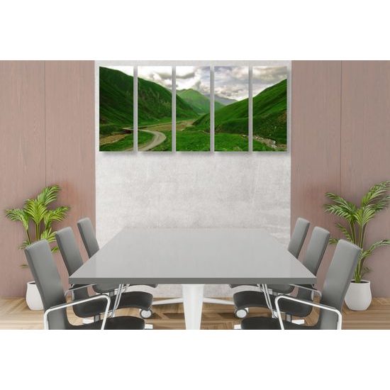 5-dielny obraz zeleňou posiate hory