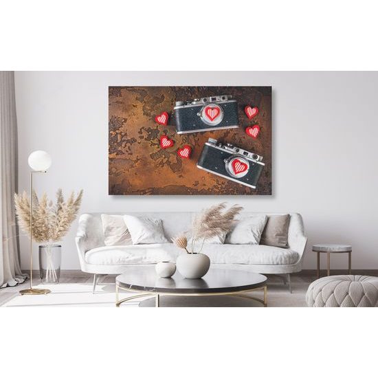 Obraz dva historické fotoaparáty so srdiečkami