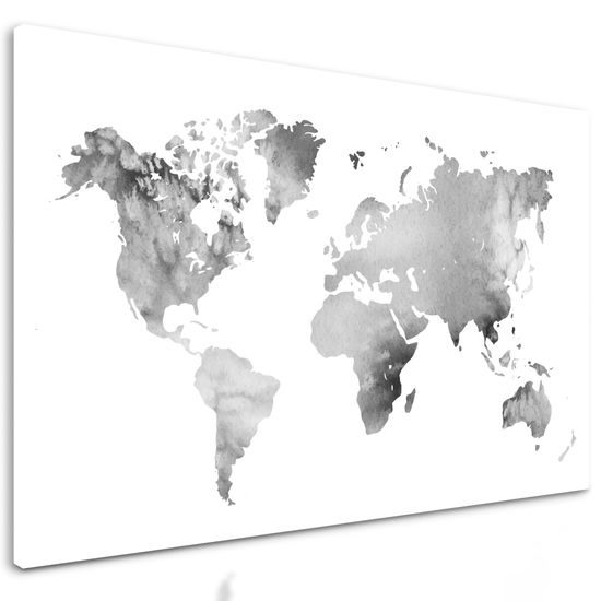 Obraz nádherná akvarelová mapa sveta v čiernobielom prevedení