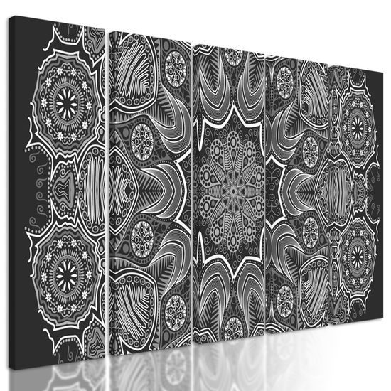 5-dielny obraz kvetinová Mandala  v čiernobielom prevedení