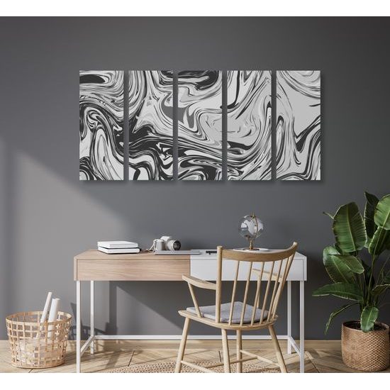 5-dielny obraz čiernobiela umelecká abstrakcia