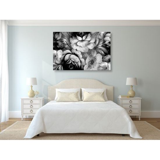 Obraz abstraktná maľba kvetín v čiernobielom prevedení