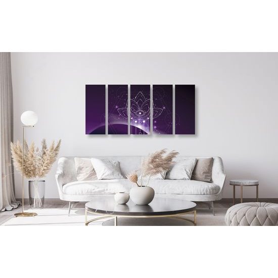 5-dielny obraz Feng Shui symbol na fialovom pozadí