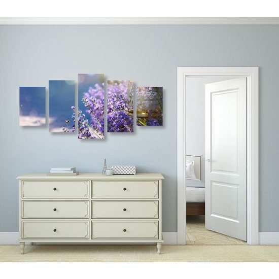 5-dielny obraz nádherné modro-fialové kvety levandule