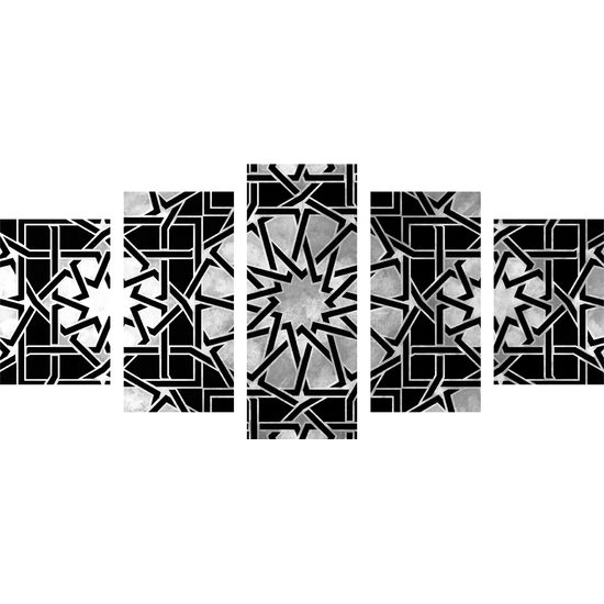 5-dielny obraz strieborná mandala v čiernobielom prevedení
