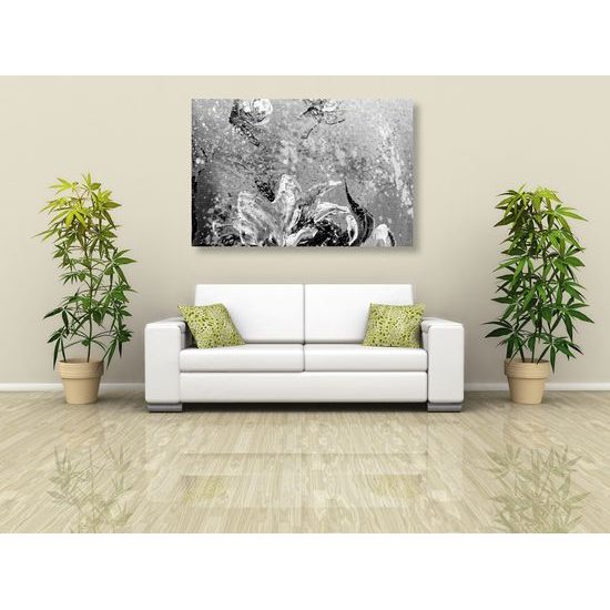 Obraz umelecká abstrakcia pivónie v čiernobielom prevedení