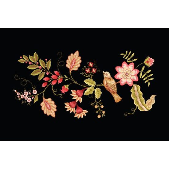 Obraz vtáčik na vetvičke s folklórnym motívom