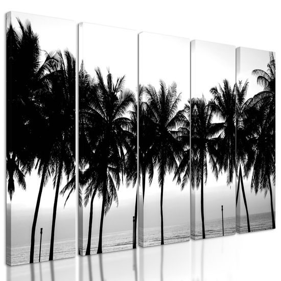 5-dielny obraz čiernobiely západ slnka v tropickom raji