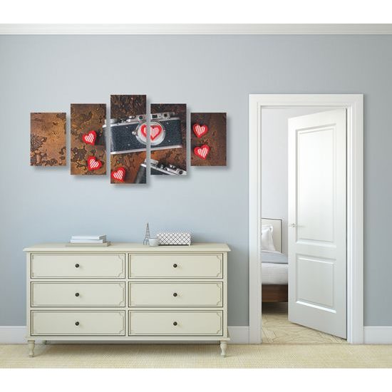 5-dielny obraz dva historické fotoaparáty