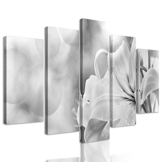 5-dielny obraz nežná ľalia v čiernobielom prevedení
