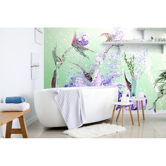 Samolepiaca tapeta maľba kvitnúcich pivónií