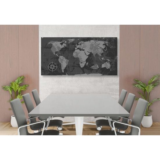 Obraz historická mapa sveta v čiernobielom prevedení
