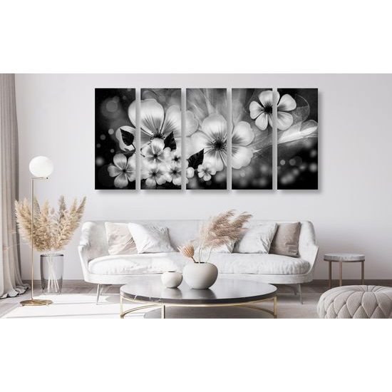5-dielny obraz čiernobiele kvety vo vintage prevedení