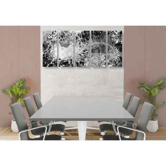 5-dielny obraz abstraktné umenie v čiernobielom prevedení