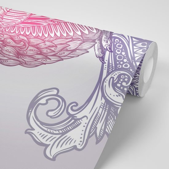 Samolepiaca tapeta zaujímavá sova v ružových tónoch