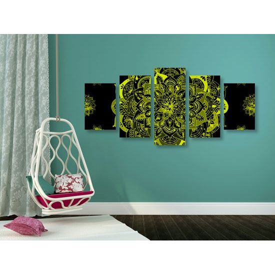 5-dielny obraz žltá Vintage Mandala
